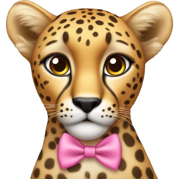 A cheetah wearing a pink bow on its ear emoji