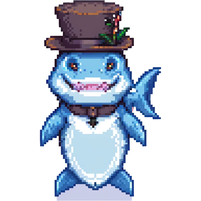 pixel art shark, formal, tophat emoji