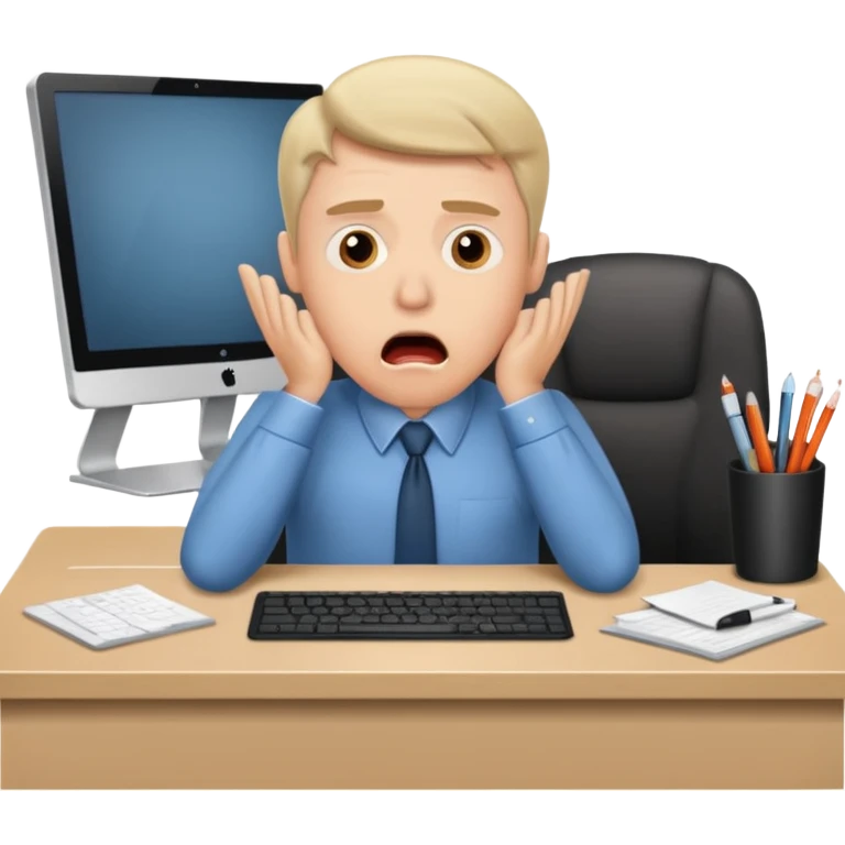 A white man sits at his desk in shock. emoji