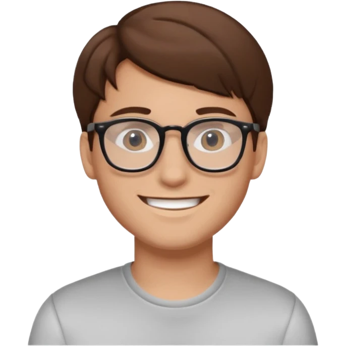 A young man using glasses with a brown hair and white skin color emoji