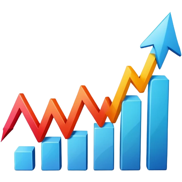 Upward trending business chart with arrow pointing up emoji