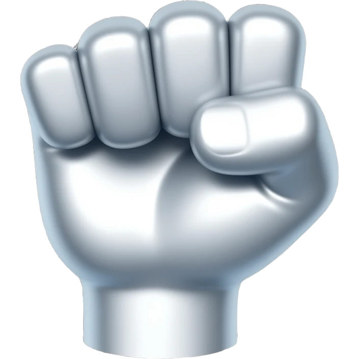 Silver fist, black background, high contrast, mostly monochrome, minimalist futuristic design, metallic texture, smooth surface, smooth texture with soft neon hues, smooth, futuristic, minimalist emoji