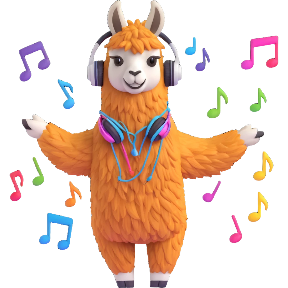 a dancing llama with music notes, DJ style emoji