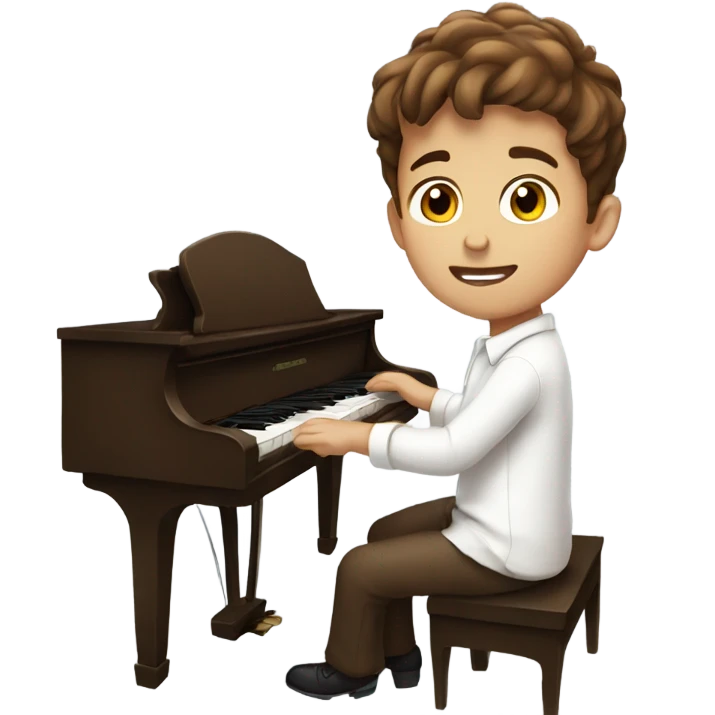 Boy with white shirt and brown hair playing the piano emoji
