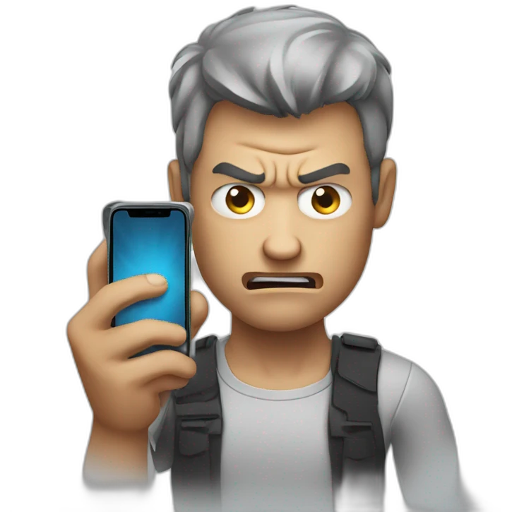 angry man holding an iPhone emoji