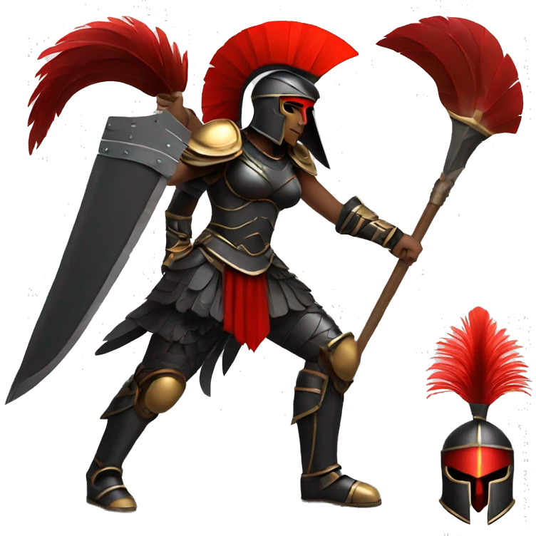 Fantasy spartan warrior female wearing detailed black armor with a red plumed helmet
 emoji
