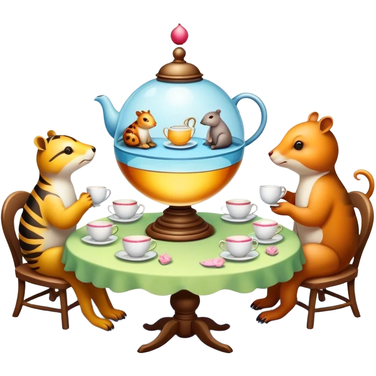 A sphere with animals having a tea party inside emoji