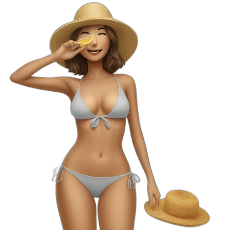 Mujer en bikini invisible  sosteniendo flor de María emoji