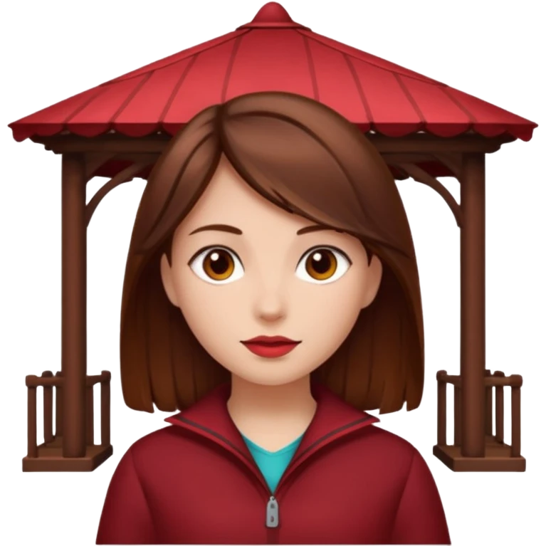 دختری که موهای قهوه ای داره و پاویون قرمز تیره داره emoji