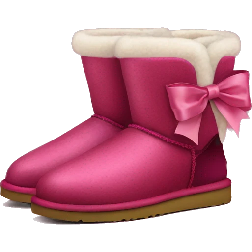 Realistic pair of raspberry color Ugg fur boots with silk ribbon bows. emoji