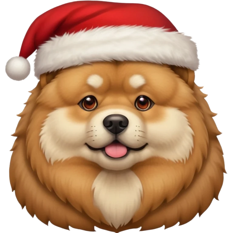 A chow chow dog wearing a santa hat emoji