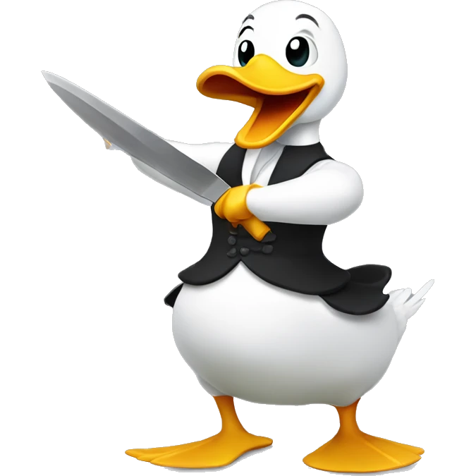 Dancing duck holding a knife emoji