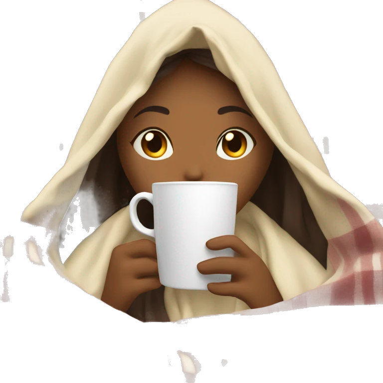 girl inside a blanket sipping coffee eyes closed emoji