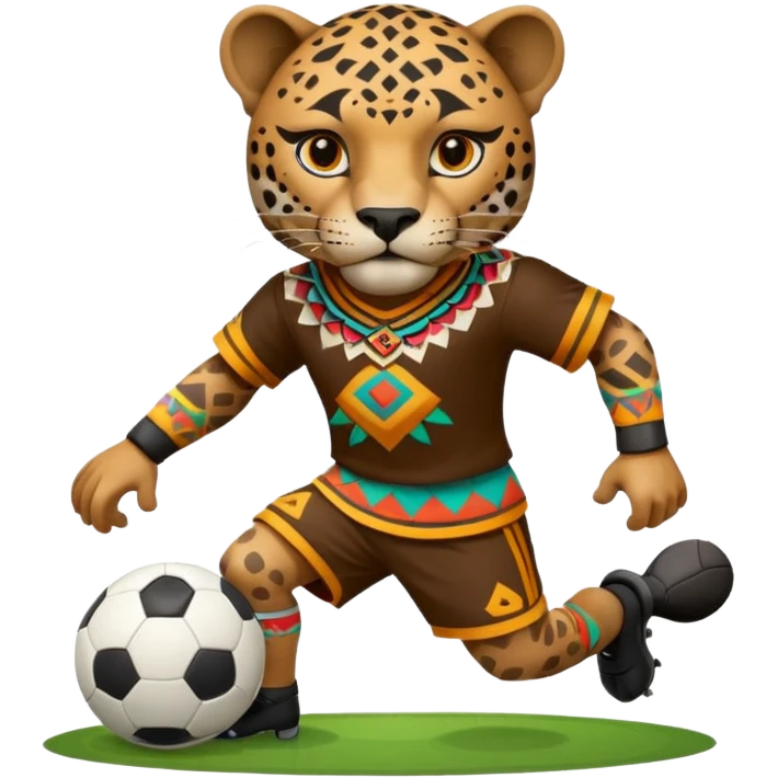 jaguar realista mexicano con vestimenta azteca que juega futbol emoji