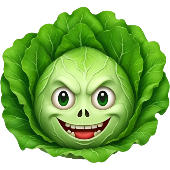 A piece of lettuce with a scary face emoji