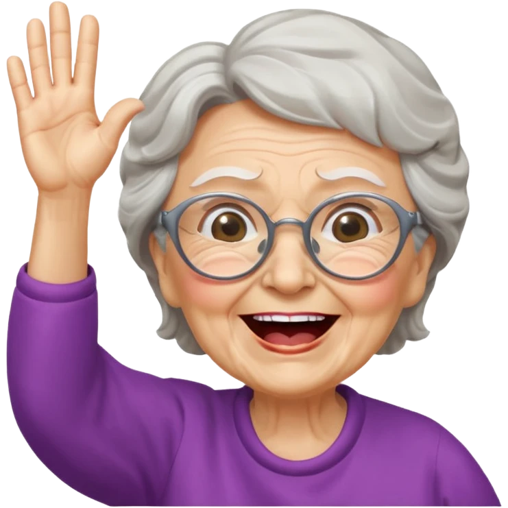 An old lady with big glasses, waving her arms while yelling encouragement. emoji