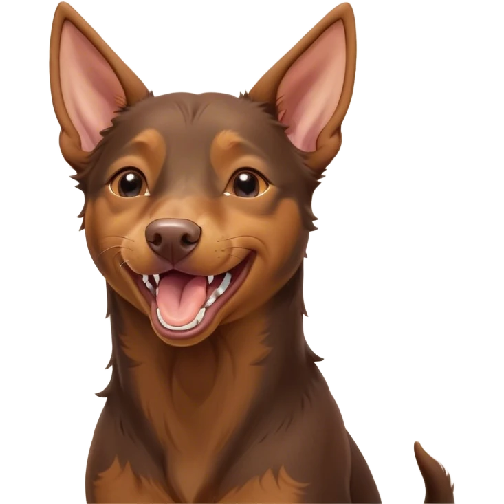 Cinematic Cute Yawning Brown and Tan Kelpie Portrait Emoji, Head tilted slightly with a dramatic, wide-open yawn, showcasing a smooth brown Fur with distinct tan highlights, floppy ears slightly drooping, round warm eyes barely open in drowsy contentment, Simplified yet irresistibly adorable features, highly detailed, glowing with a soft, cozy glow, high shine, relaxed yet expressive, stylized with a touch of whimsy, bright and endearing, soft glowing outline, capturing the essence of a sleepy yet affectionate herder, so drowsy it feels like it could stretch out of the screen and curl up for a nap! emoji