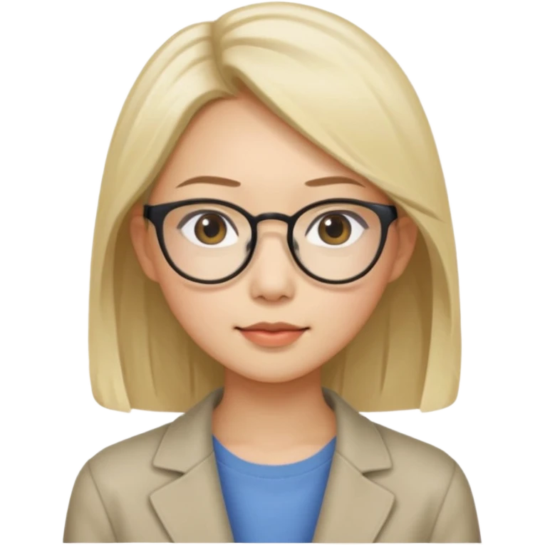 asian looking female with slight blonde hair a little longer  with eye glasses, fair complexion not that pointed nose but slighty little eye please make the hair longer shoulder length emoji
