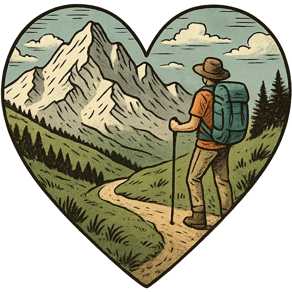 heart with a mountain hiking theme emoji