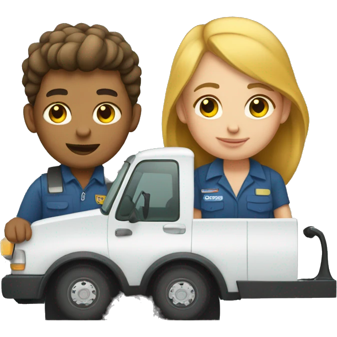 Boy and girl tow truck drivers together  emoji