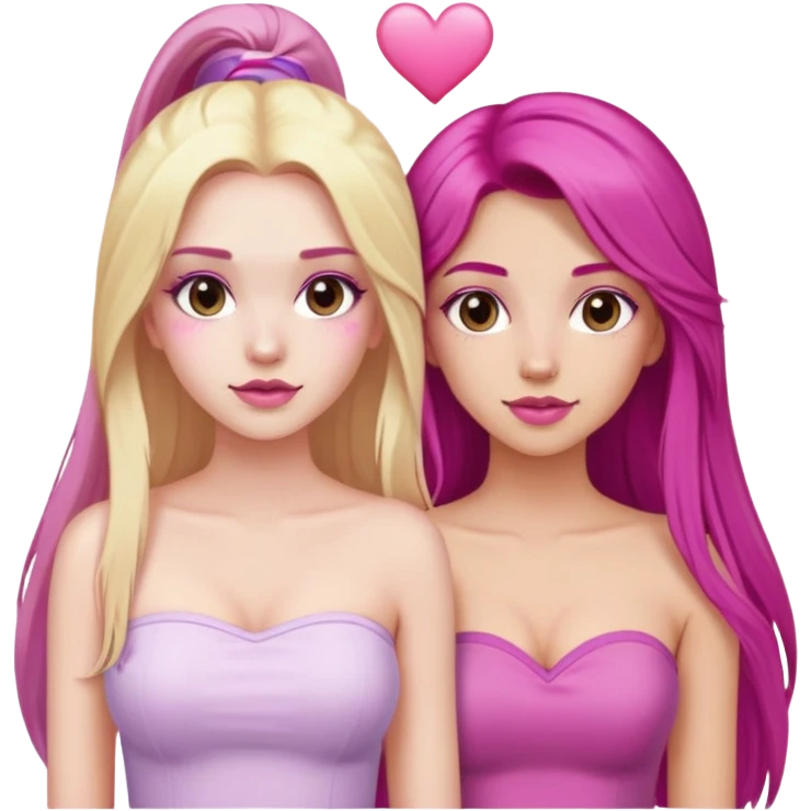 gorgeous pale girl with long magenta hair latina makeup next to a gorgeous blonde girl with blonde hair brown eyes and a light pink heart above them both wearing tube tops emoji