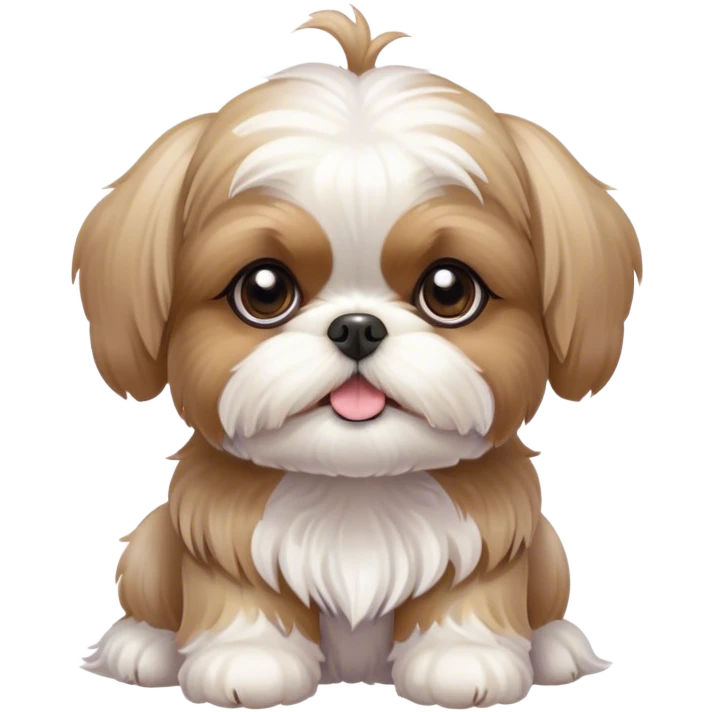 Cinematic Cute Shih Tzu Portrait Emoji, Head playfully tilted with large, sparkling eyes and a fluffy, endearing fur in gentle, pastel tones, simplified yet irresistibly charming, highly detailed, glowing with a warm, cuddly radiance, high shine, radiating affectionate and joyful energy, styled with a soft, playful outline, capturing the essence of a cute Shih Tzu that seems destined to charm everyone in its path! emoji