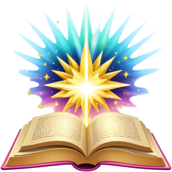Un libro con un aura de colores vibrantes, con destellos dorados flotando a su alrededor,  un rayo de luz atravesándolo, simbolizando la explosión de creatividad sin miedo. book of creative art colors power  emoji