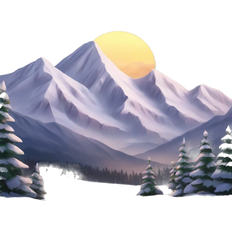 Snow capped mountains and pine trees sunset emoji