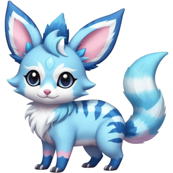 Rare realistic cute adorable epic aesthetic colorful Amaura-Sylveon-Vaporeon-Civet-Genet-species-Fakemon-hybrid-creature, with markings, full body emoji