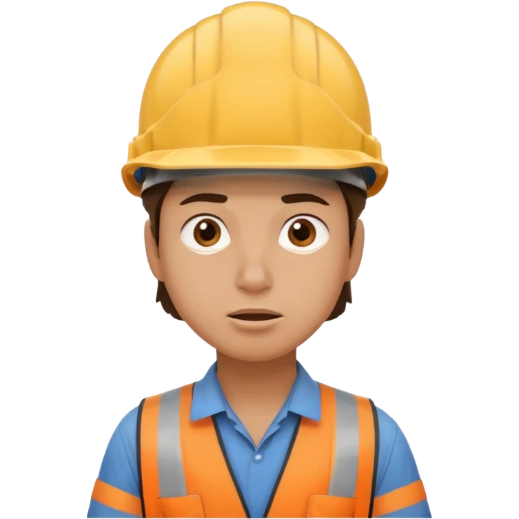 worker with helmet, confused facial expression, simple, clear, no text emoji