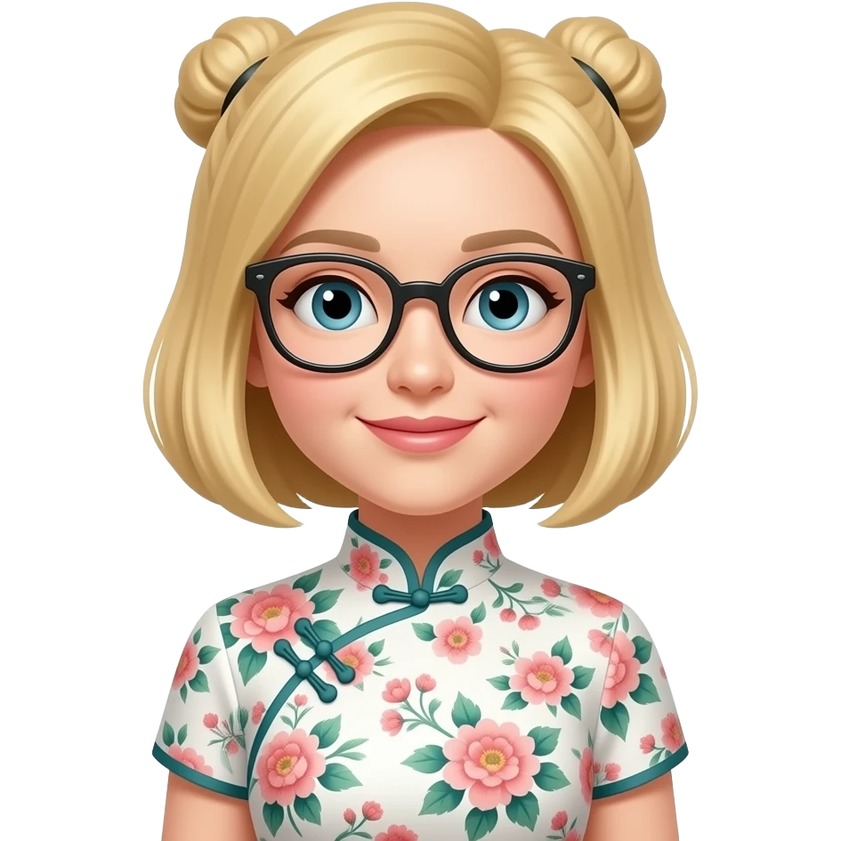 Cara Guera ,cabello chino con lentes con vestido floreado emoji