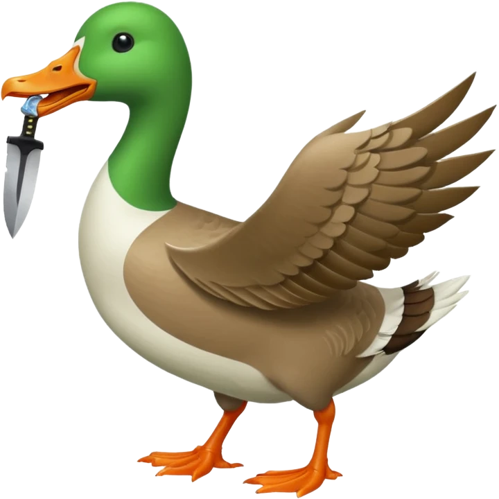 Green goose emoji, it's carrying a knife in it's teeth. Furiously running. Use 🪿 shape but color it bright green (#39C700) emoji