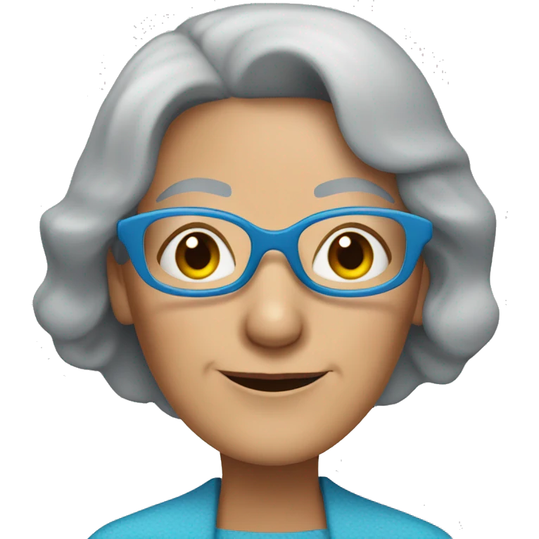 old lady with blue hexagon glasses and straight grey bob  emoji