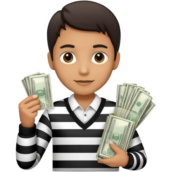 thief with black and white stripe clothes, holding money pack emoji