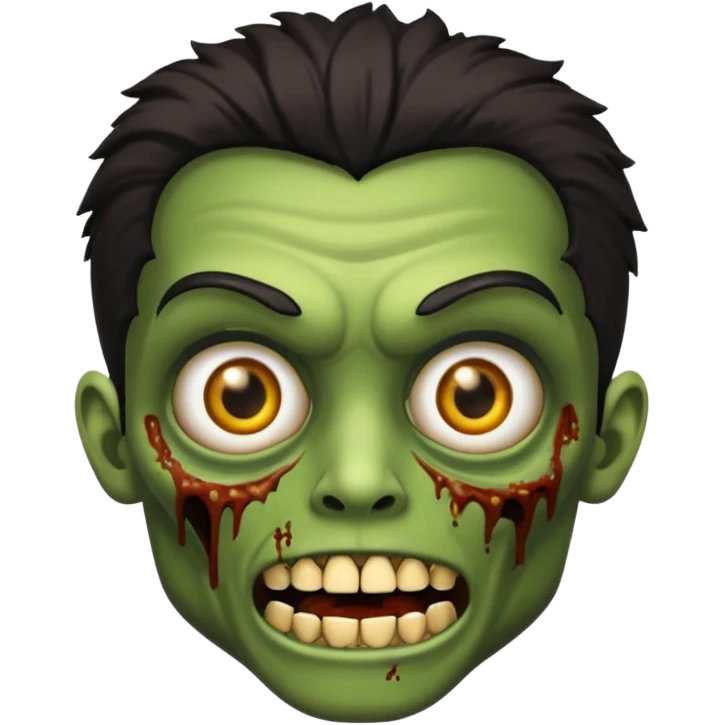 Faça uma zombie verde com olhos castanhos cabelos pretos liso com estilo y2k e com dentes de ouro emoji
