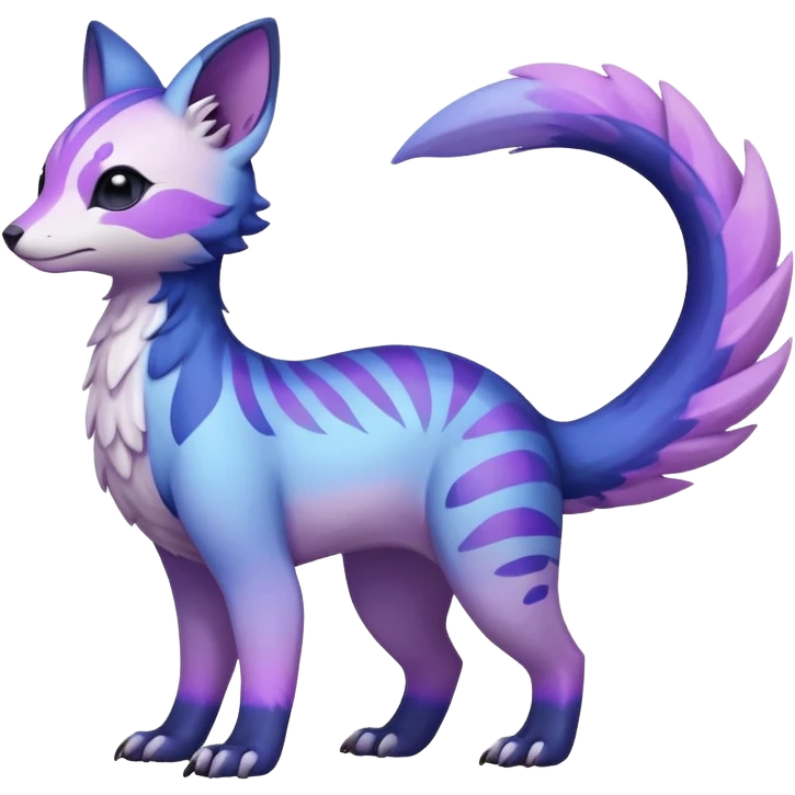  Pastel whitish glossy oily smooth silky soft White with indigo-Violet-purple-pinkish-gradient markings beautiful handsome gorgeous aesthetic colorful vibrant Vernid-Trico-species-Fakemon-creature by LiLaiRa, 4 legs, 1 tail, random markings, (full body) emoji