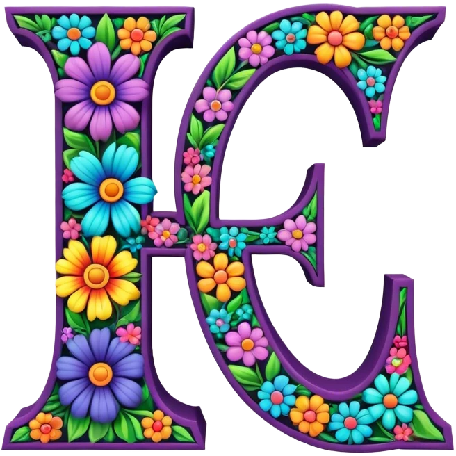 3D, gothic style psychedelic colored capital Letter “I” with hippie style flower border emoji