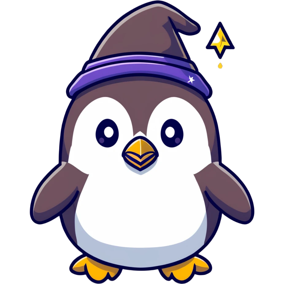 penguin wizard with sparkles emoji