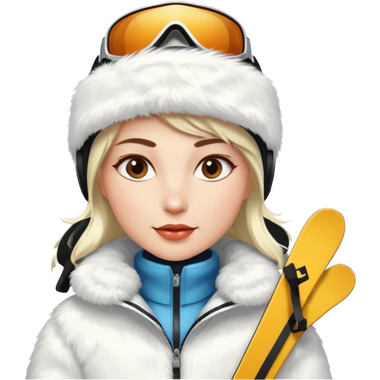 woman skiing in white fur coat emoji