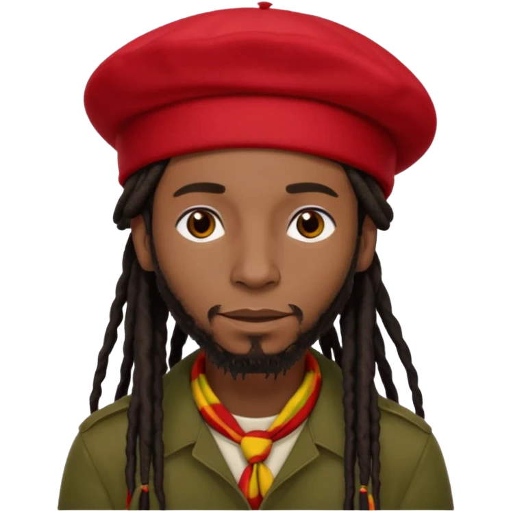Black man with long tied-back black dreadlocks, red beret, reggae fashion emoji