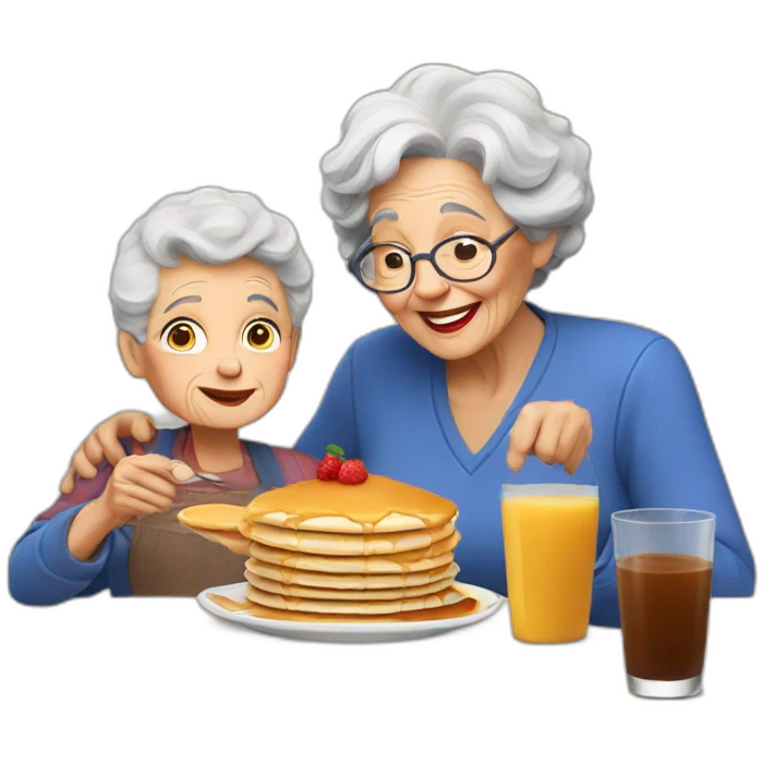 Granny eating pancakes with grandson emoji