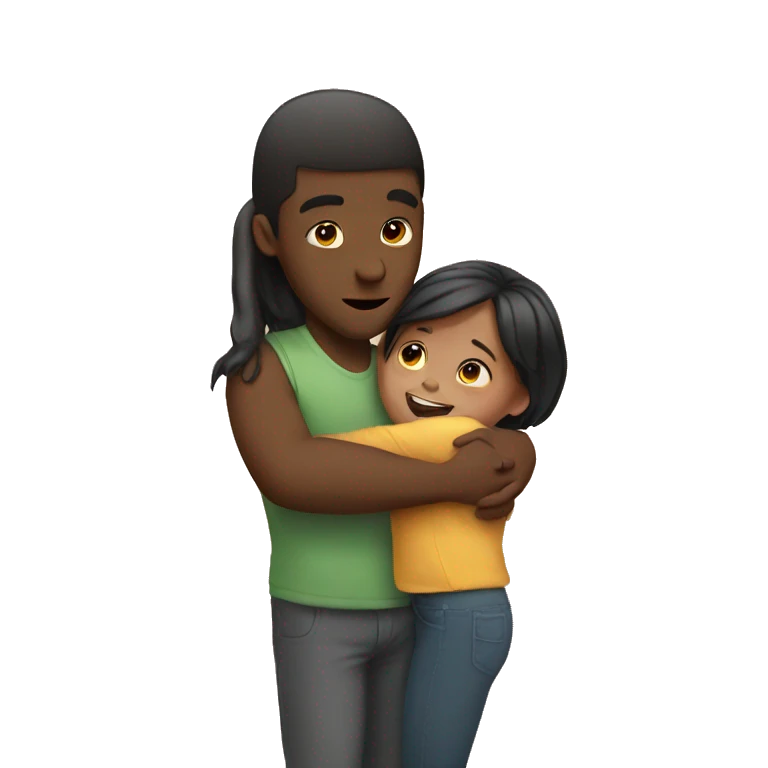 small girl hugging big guy emoji