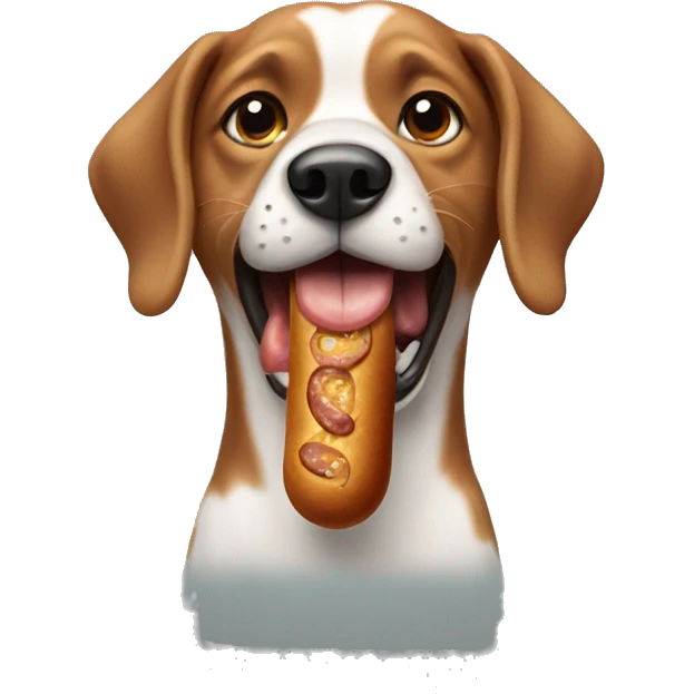 A dog with a sausage in its mouth emoji