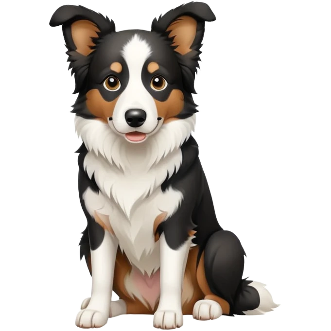 Sitting Border Collie dog with only one black ear, the other ear is white, emphasized asymmetrical ear coloring emoji