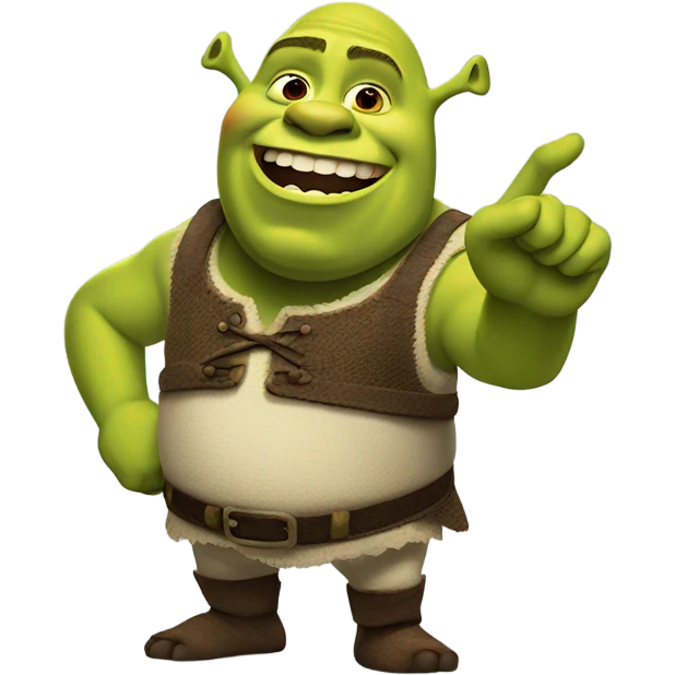 Shrek saying oh hello there and waving his hand but only his tiny arms and legs are attached to his body emoji