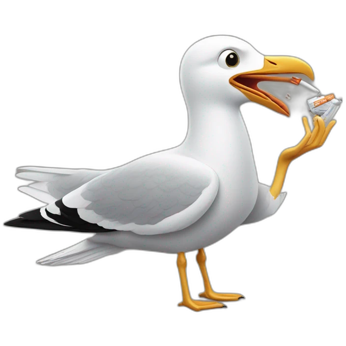 seagull stealing pack of cigarettes emoji