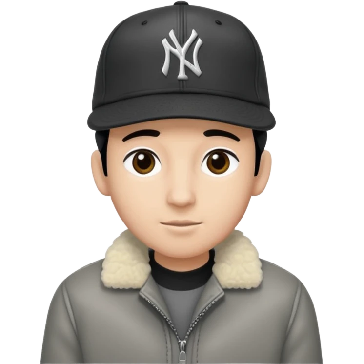 Cappellino New Era New York nero e persona con giubbotto di pecora grigio emoji