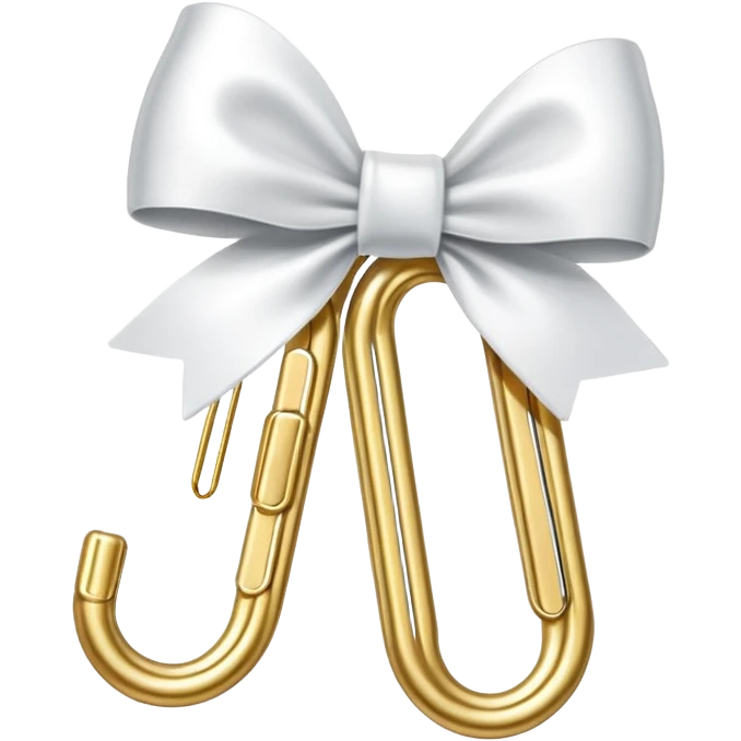 one gold paper clip with one small white bow in the middle emoji