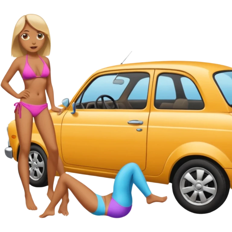 Girl in a bikini crushing a car under her foot emoji