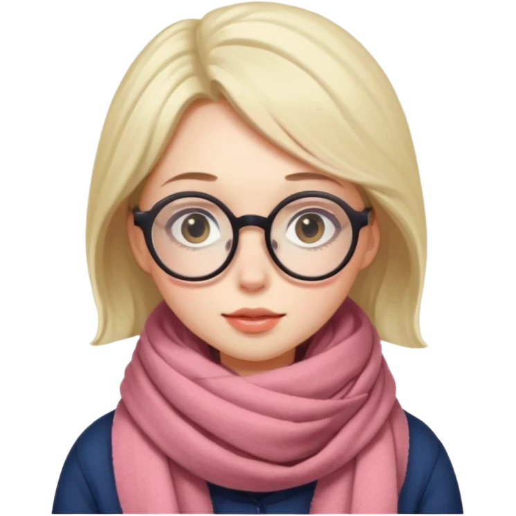 A shy woman with big round glasses and thick scarf, blushing from the cold. emoji
